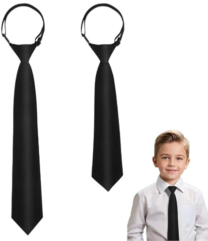OuryTech Cravate Noir, 2 Pièces Cravate Noire Pour Enfants, Cravate Ajustable Pour Garçons De 8 à 14 Ans, Idéale Pour Mariage Et École