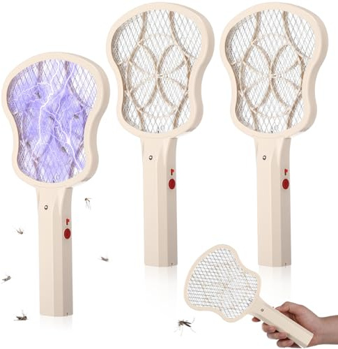 Mysora 3 Pack Electric Fly Swatter Racket 3000v Bug Zapper Racket Mini Handheld Fly Swatter Mosquito Zapper with 2-Layer Safety Mesh Zappers for Indoor Outdoor Home Vehicle Placement Camping