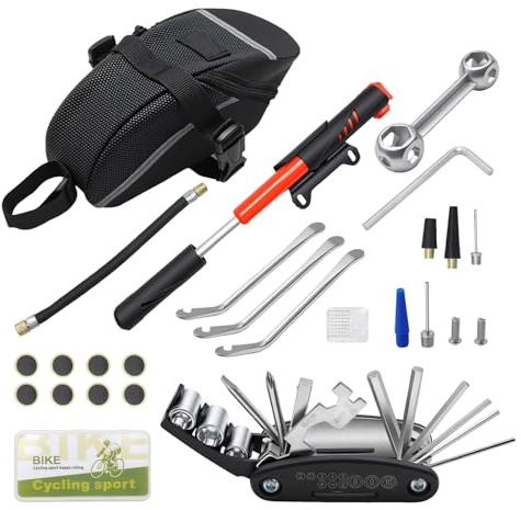 JUUDDENPARTS 16-in-1 Bicycle Repair Kit, Compact Mini Pump with Tire Patch, Multi-Function Tool Set for Mountain and Road Bikes