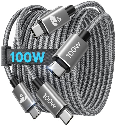 Aioneus 100W Cable USB C, 2Pack 2M Cable USB C a USB C PD3.0 Cable USBC Carga Rápida Cable Tipo C Cargador Trenzado Nylon para iPhone 17/16/15 Serie, iPad, MacBook Pro Max/Air, Galaxy S24, Huawei P70