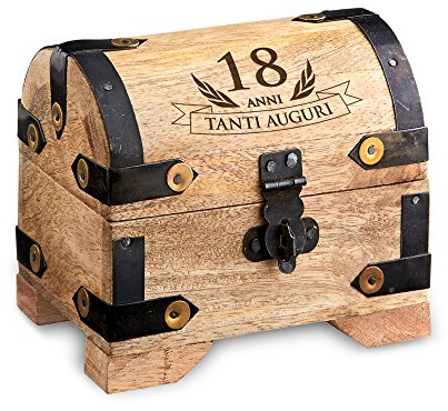 Casa Vivente Contenitore in Legno Chiaro con Incisione - 18 Anni - Confezione per Regalo - Scatola Portaoggetti - Portagioie - Oggetti per la Casa - Idee Regalo Diciottesimo - 10 x 7 x 8,5 cm