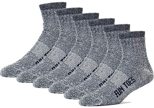 FUN TOES Calcetines de senderismo de lana merino para hombres y mujeres, soporte de arco y amortiguación, 6 pares, Azul, 9-11