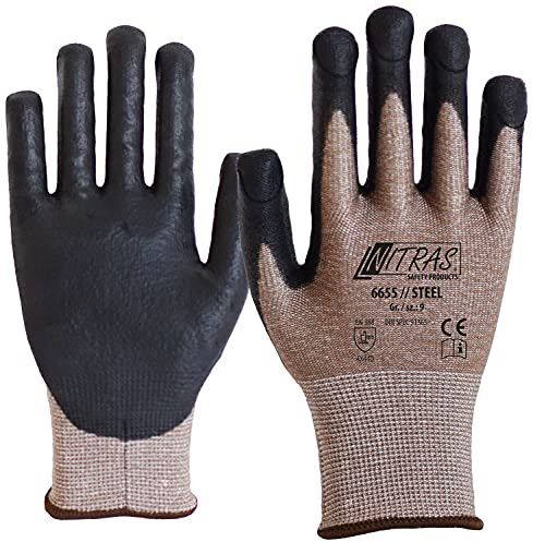 Nitras 6655 STEEL Schnittschutzhandschuhe - Stich- & Schnittschutz-Arbeitshandschuhe - EN 388 - Braun/Schwarz - 11/2XL