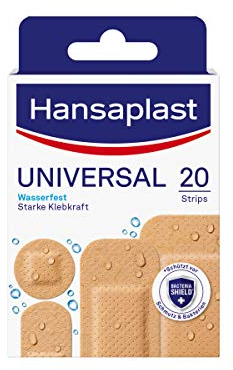 Hansaplast Universal Pflaster (20 Strips), schmutz- und wasserabweisende Wundpflaster, Pflaster Set mit starker Klebkraft & Bacteria Shield
