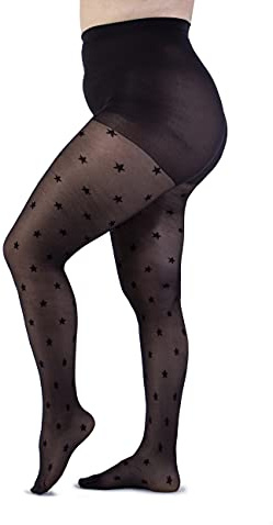 LEELA LAB Collant Donna Curvy, Collant Donna Particolari a Fantasia con Stelle, Calze 30 Denari Donna Nero E Nude, Collant Curvy Taglie Forti Fashion, Made In Italy (Black, 8)