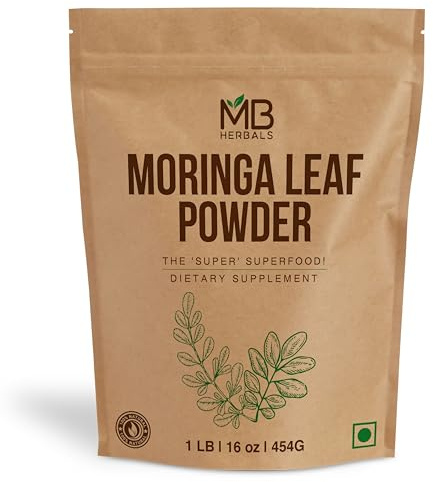 MB Herbals Moringa Leaf Powder 1 lb / 16 oz (454 Gram) | 100% Pure Moringa Powder | Easily Mixes in Drinks & Smoothies | No Preservatives