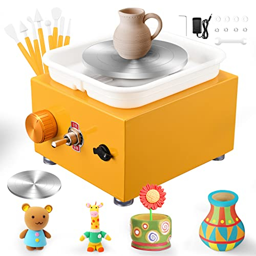 Mini Ruota di Ceramica Elettrica 2000RPM Macchina Ceramica con Vasca in ABS Rimovibile e Giradischi da 6,5/10 cm Tornio per Ceramica per Formare Argilla Macchina Kit Attrezzi da Lavoro Fai-da-Te