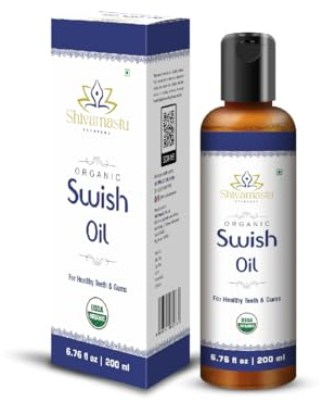 Shivamastu Ayurveda Swish Oil– Organic Oil Pulling Rinse with Coconut Oil– for Oral Health, Teeth, & Gumsx – 6.76 fl oz - 200ml, 1