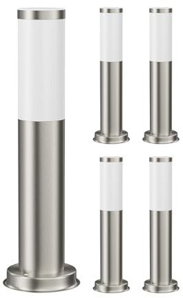 ledscom.de 5 Stück Pollerleuchte PORU für außen, edelstahl, rund, 39 cm, inkl. E27 Lampe, Energieeffizienzklasse A (warmweiß, 4W, 935lm)