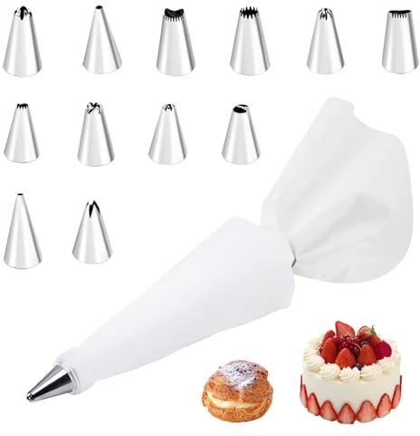 Spritzbeutel Set, Spritzbeutel mit Tüllen, Profi-Spritzbeutel-Set 31 cm, 12 Edelstahl-Tüllen für Kuchen, Große Spritzbeutel, für Torten- und Kuchendekorationen für Backliebhaber