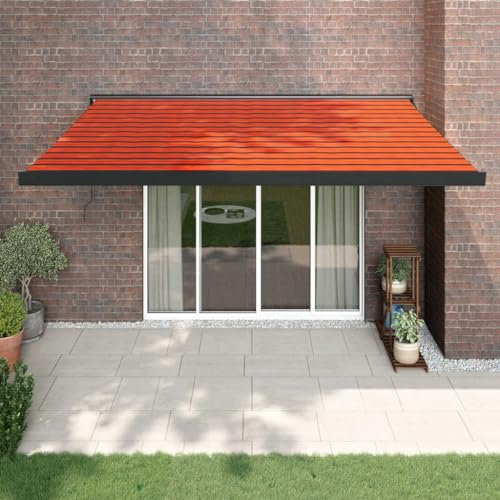 ARKEM Tenda Retrattile Arancione e Marrone 4,5x3m Tessuto e Alluminio,Tenda da Sole per Esterno Avvolgibile, Tenda da Sole a Bracci Estensibili con Telaio in Alluminio, Tettuccio Resistente al Sole e