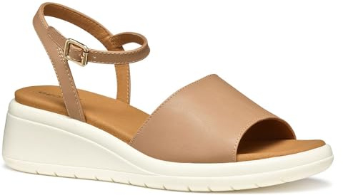 Geox D MELICONIA A, Sandalo con Zeppa Donna, Beige, 37 EU