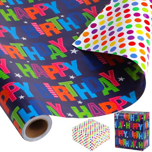 Woric Birthday Wrapping Paper Roll 11m x 43cm, Double-Sided