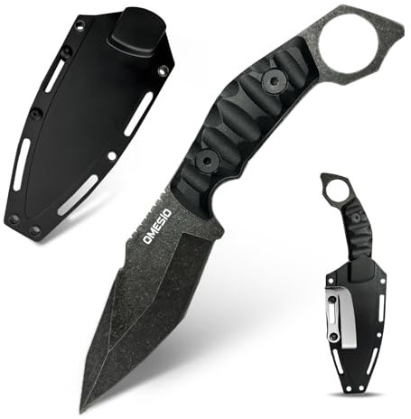 Gürtelmesser quer M-Shark, 420 Stahl (HRC 56-58), Jagdmesser Fulltang Inkl. Scheide Clip, Outdoor Messer Survival mit ABS Griff feststehende Klinge 10, 5 cm, Für Jagd & Outdoor