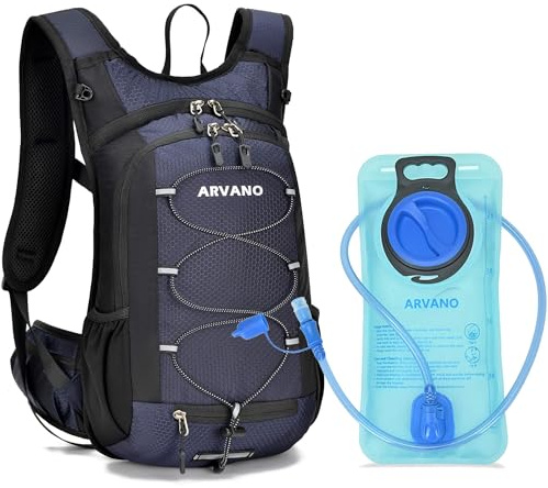 Arvano Mochila de hidratación para ciclismo, 15 L, ligera, para correr, con bolsa de agua de 2 L, compartimento aislado, para senderismo, ciclismo de montaña, esquí, para hombres y mujeres (azul