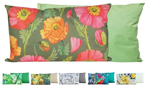 JACK Outdoor Lounge Kissen 30x50cm Motiv Dekokissen inkl. Füllung Wasserfest Sitzkissen Garten Stuhl, Farbe:Floral Grün