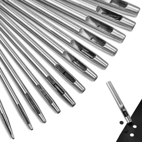 12 Stück Stanzwerkzeug Set, Locheisen Set, Lochstanzer, Edelstahl Runde Hohl Locheisen Satz für Leder Uhrenarmband Stoff Kleidung Leinwand Gürtel Locher Werkzeug(Silber, 0.5-6mm)