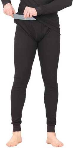 Thermal Underwear Pants for Men Long Johns Cotton Blend Base Layer Waffle Knit Bottoms Classic Cold Weather Black