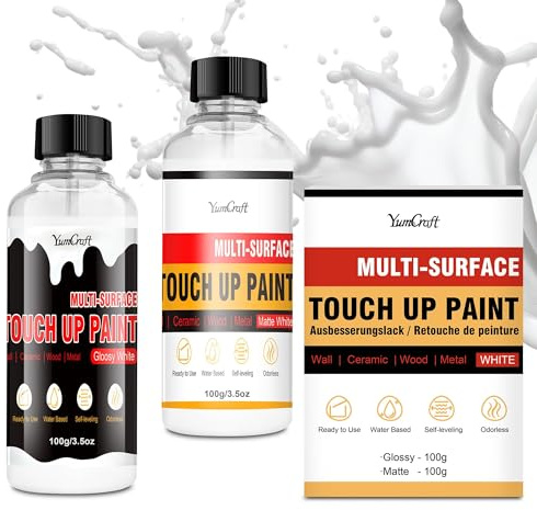Peinture de Retouche Blanche 200 ml – Peinture Murale Mate & Brillante Multi-Surfaces, Réparation des Rayures et Taches sur Murs, Portes, Placards, Baignoires, Carreaux, Bois, Meubles et Porcelaine
