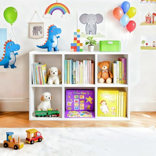 LDarqeer 6 Cube Storage Organizer, Kids Cubby Bookshelf, White Cube Bookcase with Closed Back Panel, Thickened Panels, Anti-Tip Kit, Toy Storage Organizer for Nursery, Classroom, Kids Room