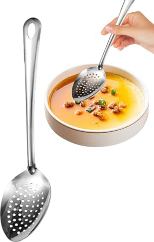 Djowyh Cucchiaio Forato In Metallo - Cucchiai Forati In Acciaio Inox 40 CM Per Cucina Professionale,Utensile da Preparazione con Fori per Mescolare Friggere Casa Outdoor Buffet