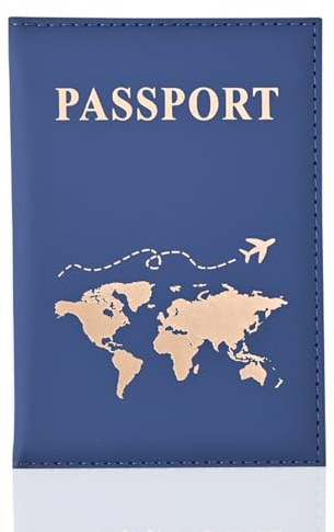 REEKNOKOL Portapassaporto, Custodia in pelle per passaporto, Portafoglio da viaggio in PU per passaporto, carta di credito, biglietto, biglietti da visita, carte d'imbarco (Blu scuro)