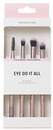Revolution Eye Do It All Brush Set, Coffret de 4 pinceaux yeux, poils synthétiques pour eyeliner, fards & estompage, végane