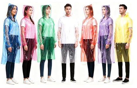 XRXYMQ 7 Pièces Poncho Pluie Imperméable Jetable Cape De Pluie Femme Et Homme Adulte Pour Parc À Thème Concert En Plein Air Plusieurs Couleurs