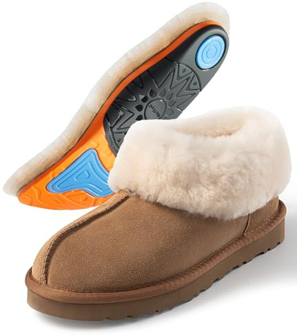 Mel&Syd Sheepskin Slippers Womens with Arch Support: 100% Australian Shearling Lining & GEL Plantar Fasciitis Insoles - Thermal Winter Moccasin Boots for Men,Moms Nurses Indoor Outdoor - Chestnut 8.5
