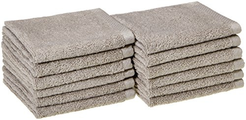 Amazon Basics 100% Cotton Washcloths, Quick-Dry, 12 x 12, Platinum, 12-Pack
