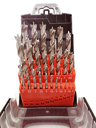 NEOTEC Holzbohrer-Set - 25-teilig, 1-13mm, 0,5mm steigend, für Holz, MDF, Spanplatte, Acryl, Schaft 10mm, Schwarz