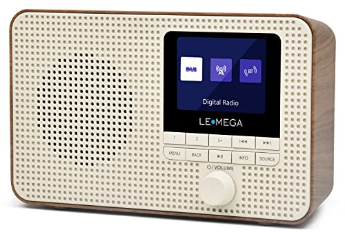 LEMEGA DR3 Radio numérique Portable Dab/Dab+ et FM, Radio Dab Portable, Haut-Parleur Bluetooth, Sortie Casque, 40 Stations préréglées, Double réveil, minuterie de répétition, écran Couleur-Noyer