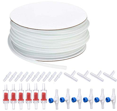 ALEGI Aquarium Air Pump Accessories Set 25 Feet Airline Tubing with 6 Check Valves, 6 Control Valve and 40 Connectors for Fish Tank White