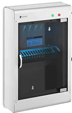 Royal Catering Stérilisateur UV Pour Couteaux Armoire De stérilisation Ultraviolet Lumière Ultraviolette RC-KSSS201 (Pour 14 Couteaux, 8 W, Boitier en Inox, Porte en Verre Acrylique, Minuterie 60 min)