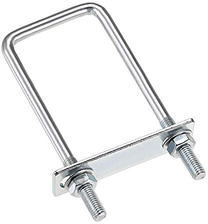 sourcing map Pernos cuadrados en U de 50 mm de ancho interior de 150 mm de largo, acero al carbono M8 con tuercas, placa de marco, arandelas redondas, juego de 4