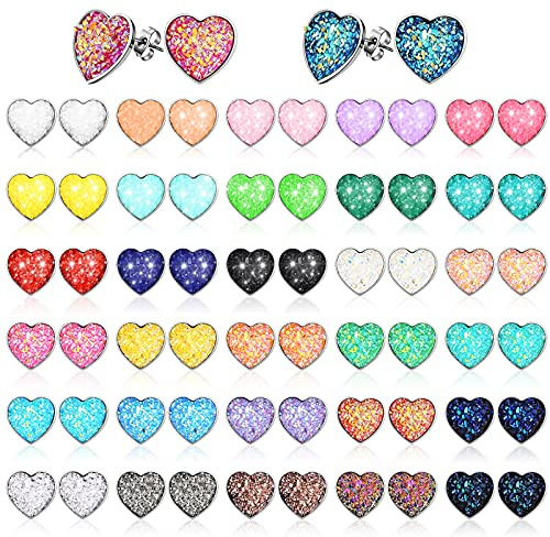 32 Pairs Druzy heart Stud Earrings for Women Stainless Steel Glitter Pierced Druzy Stud Earrings for valentines gift