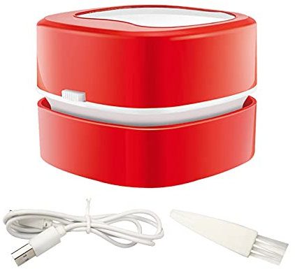 Aspiradora de Sobremesa, Mini Barredora de Polvo de Mesa Eléctrica Ahorro de Energía, Inalámbrico y Diseño Giratorio de 360° para Teclado/Hogar/Escuela/Oficina,Rojo