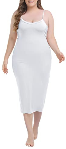 Vlazom Women's Plus Size Full Slip Dresses Petticoat Adjustable Spaghetti Straps Under Dresses Long Nightgown Cami Dress
