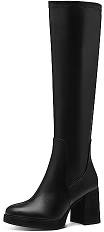 MARCO TOZZI Damen Hohe Stiefel mit Absatz Kniehoch mit Blockabsatz, Schwarz (Black), 40 EU