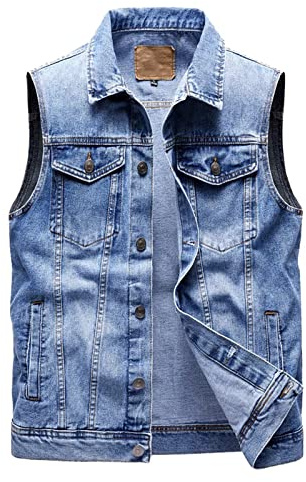 HNVAVQ Gilet en Jean d'extérieur multi-poches pour Homme Gilet de Motard Veste de Blouson sans Manches Biker Gilet de Plein Air
