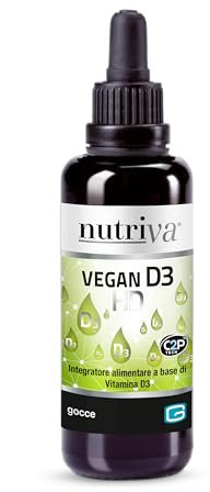 NUTRIVA Vegan D3 HD Pura in Gocce ad Elevata Concentrazione, 2000UI, 180 Giorni, Adulti e Bambini, Integratore Alimentare Vegetale, Ossa, Fragilità Ossea, Brevetto Vitashine, 30ml