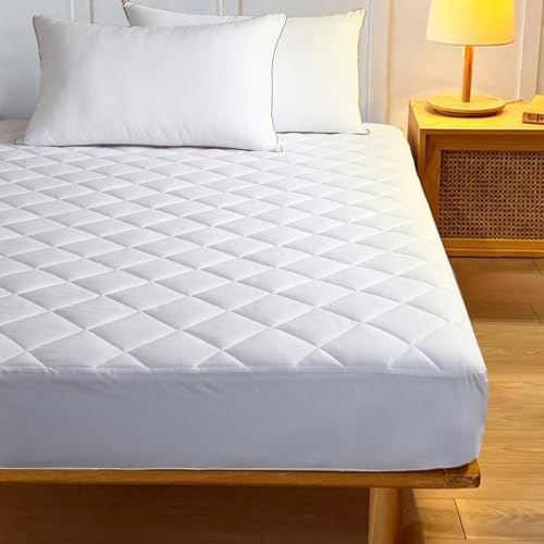 AR Ware Protector de colchón acolchado individual, transpirable, antialérgico, 90 x 190 cm, lavable, con bolsillos profundos, funda de colchón de 30 cm (blanco)