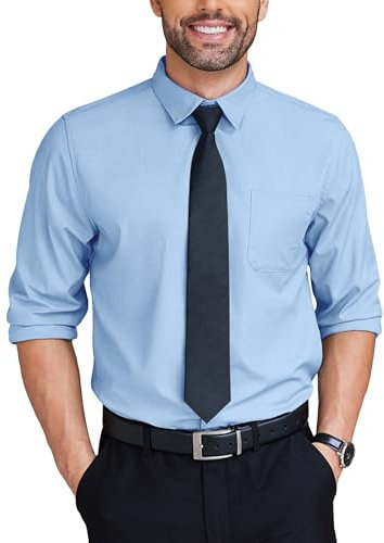 COOFANDY Hemden Herren Langarm Businesshemden Bügelfrei Freizeithemden Regular Fit Klassisch Stretch Langarmhemd Freizeit Hochzeit Hemd Formales Anzug Hemd mit Tasche Hellblau XXL