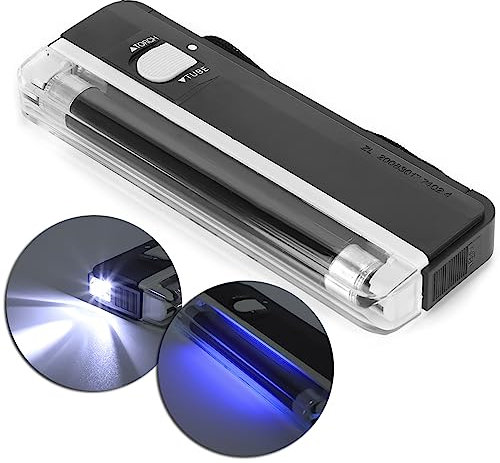 Tragbarer Geldscheinprüfer mit UV-Licht, Batteriebetriebener Gelddetektor für Euro Dollar Pfund, Mit Taschenlampe Notbeleuchtung