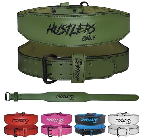 HUSTLERS ONLY Weight Lifting Belt for Men & Women – 7mm Thick Synthetic Leather Gym Belt 4” Padded Back Support - Weight Belt for Powerlifting, Bodybuilding, Deadlift, Squat Workouts (Green - M)