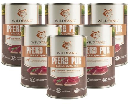 Wildfang® Comida húmeda para Perros de Primera Calidad, monoproteína, sin Cereales, Calidad B.A.R.F (Caballo Puro, 6 x 800 g)