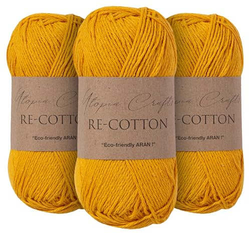 Utopia Crafts Re-Cotton Strickgarn, 3 x 100 g (Gelb-Orange)