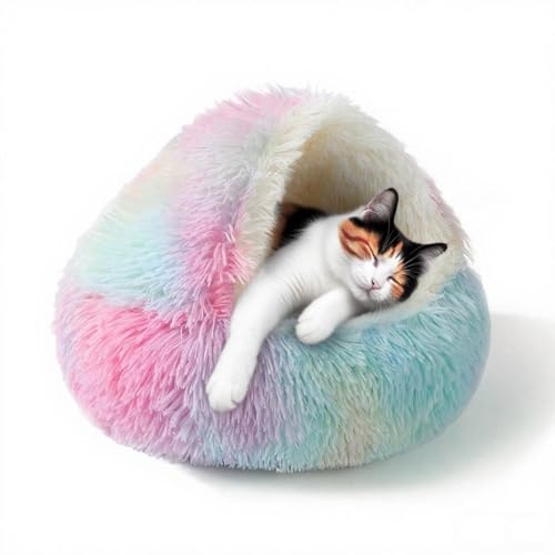 SUOXU - Letto per gatti a forma di grotta per interni, lavabile, in morbido peluche soffice anti-ansia, sacco a pelo auto-riscaldante adatto per gattini e piccoli animali domestici fino a 7 kg