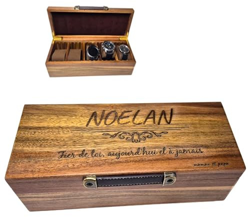 Grav'Art Boîte à Montres personnalisable avec 6 Compartiments, Écrin à Montres pour Hommes, Vitrine de Montres, Boîte de Rangement avec Coussin Amovible