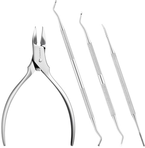 FAMILIFE Stainless Steel Pedicure Kit with Ingrown Nail Lifters, Precision File & Clipper, Multi-Use Cuticle Nippers and Trimmer for Home Foot Grooming and Correction